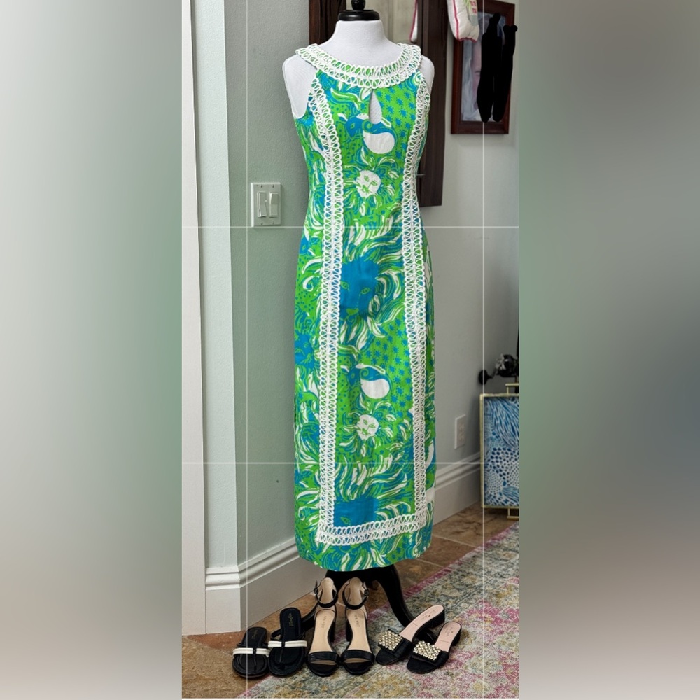Lilly Pulitzer Green and White Sheath Maxi Dress